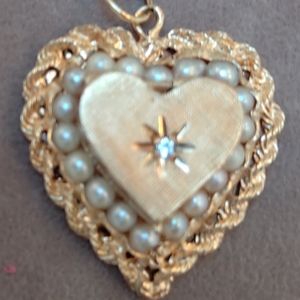 Vintage 14K Yellow Gold Diamond & Pearl Heart Braided Twisted Locket/ Pendant